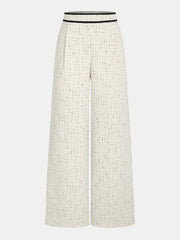 Contrast Waistband Tweed Wide-Leg Pants