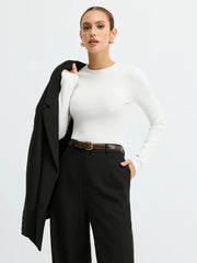 Ribbed Crew Neck Long Sleeve T-Shirt