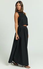 Vicky Top - Linen Shift Key Hole Crop Top in Black