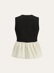 V-Neck Ruffle Hem Contrast Panel Top