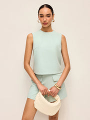 Minimalist Back Button Sleeveless Shorts Set