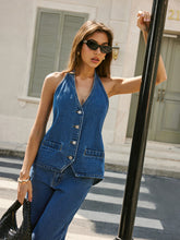 Denim Back Tie Halter Vest
