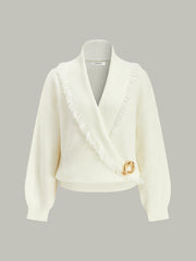 Wrap Fringe Wool Blend Sweater