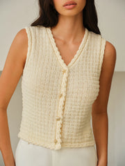 Sleeveless V-Neck Buttoned Vest