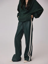 Striped High-Waisted PU Leather Drawstring Pants