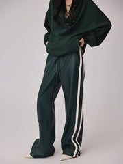 Striped High-Waisted PU Leather Drawstring Pants