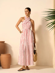 Striped Twist Halter Dress