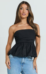 Karmen Top - Strapless Ruched Side Bubble Hem Top in Black