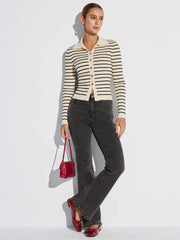 Metal Button Striped Collared Cardigan