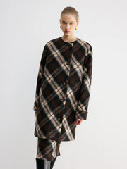 Plaid Wool-Blend Coat with Matching Scarf