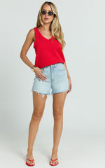 Ryza Top - Knit Vest in Red