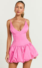 Aaliyah Mini Dress - Drop Waist Plunge Lace Back Dress in Pink