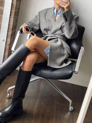 Wool-Blend Plaid Belted Blazer