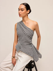 Asymmetrical Checkered One-Shoulder Tank Top