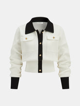 Metal Button Contrast Trim Knit Top