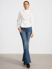 Long-Sleeve Twist Mock Neck Top