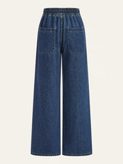 Denim Drawstring Waist Wide-Leg Pants