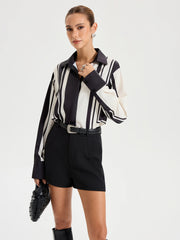 Contrast Striped Lapel Collar Shirt