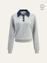 Denim Collar Metal Button Polo Sweatshirt