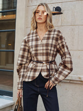 Belted Plaid Tweed Coat