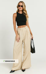 Clarke Pants - High Waist Wide Leg Pants in Stone