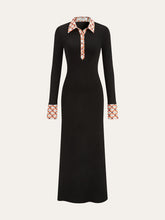Print Trim Shirt Collar Maxi Dress