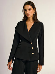 Metal Button Shawl Collar Blazer