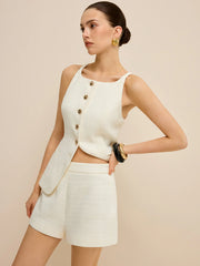 Pocketed Tweed Metal Button Shorts Set