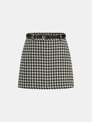 Houndstooth Belted Mini Skirt