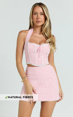 Rosario Two Piece Set - Gingham Corset And Mini Skort Set in Pink