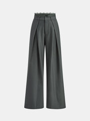 High-Waist Lace Trim Wide-Leg Pants