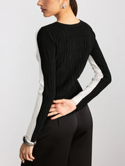 Reversible Two-Tone Textured Wool Blend Sweater