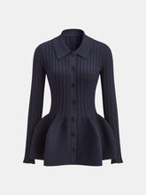 Collared Buttoned Peplum Cardigan