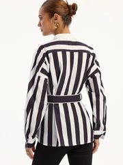 Contrast Striped Belted Shirt