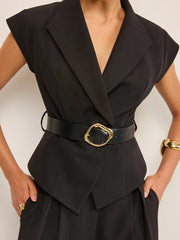 Belted Peplum Vest with Metal Buckle Detail