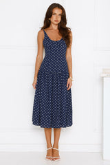 Polka Dot Charm Midi Dress Navy
