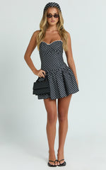 Tatiana Mini Dress - Sweetheart Corset Gathered Drop Waist Dress in Black