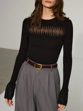 Flared Cuff Sheer Panel Knit Top