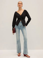 Twisted Front Deep V-Neck Shirt