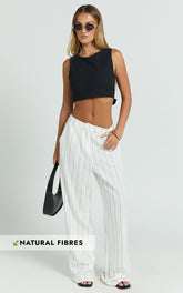 Trixie Pants - High Waist Linen Look Stripe Tailored Pants in Off White
