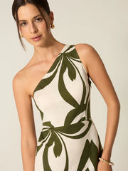 One-Shoulder Printed Midi Dress