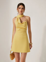 Cowl Neck Mini Dress with Asymmetric Sash Detail