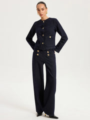 Metal Detail Denim Wide-Leg Jeans