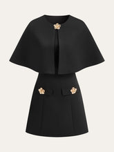 Detachable Cape Metal Floral Detail Dress Set