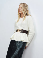 Peplum Cable-Knit Top with Wide Belt