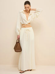 Oversized Textured Pocketed Maxi Skirt