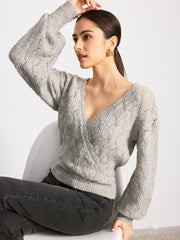 Scalloped Edge Reversible Wool Blend Sweater
