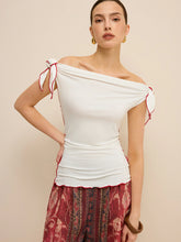 Off-Shoulder Contrast Trim Knotted Top