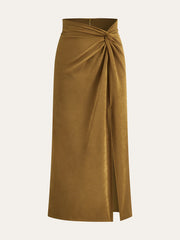 Twist Front Slit Midi Skirt