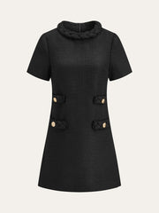 Tweed Braided Rope Collar Short Sleeve Dress